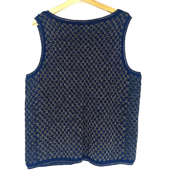 Steve Fabrikant Vintage Blue Gold Metallic Wool  Rayon Sleeveless Tank Top 2X - Picture 2 of 8